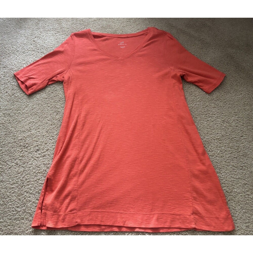 J. Jill Perfect Pima Cotton Tee Orange Short Sleeve Notched Neck Medium Tunic